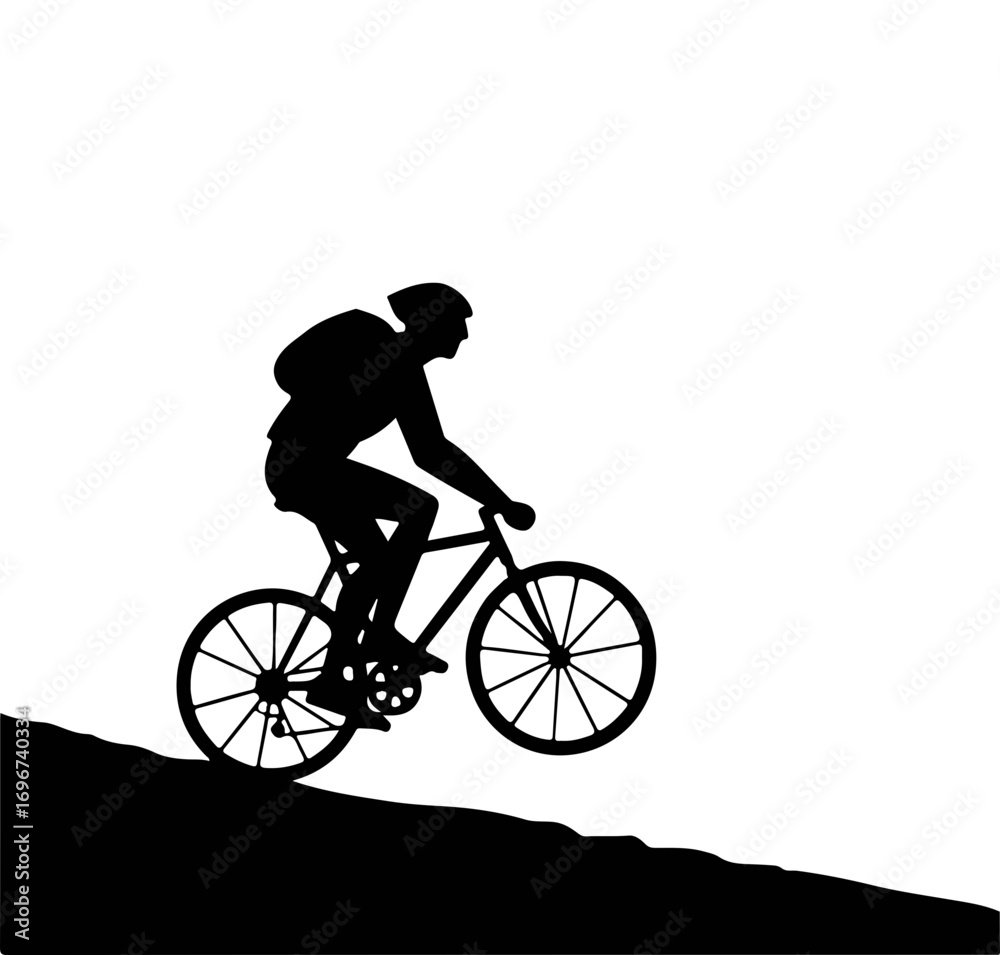Fototapeta premium Dynamic cyclist silhouette conquering steep incline, representing fitness and adventure lifestyle