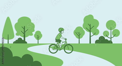 A Young Person Joyfully Cycling Through a Verdant Park on a Sunny Day