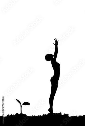 Silhouette of woman reaching for growth, celebrating new beginnings and nature's promise