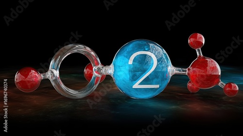 Glass O₂ — Labeled Oxygen Molecule in Studio Light