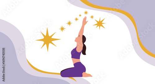 Abstract Illustration Of A Peaceful Person Doing Yoga With Stellar Artistic Embellishments