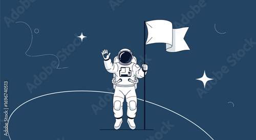 Astronaut Waving With Flag In Space Symbolic Of New Beginnings And Discovery