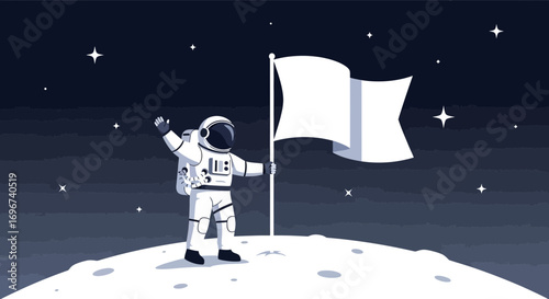 Astronaut Plants Flag On The Lunar Surface: A Triumph Of Exploration And Discovery