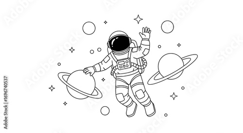 Astronaut's Exploration Of Space, Celestial Bodies And Outerspace Adventures Illustrated