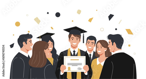 Academic Achievement: Celebratory Scene of Graduates Displaying Their Accomplishments Proudly