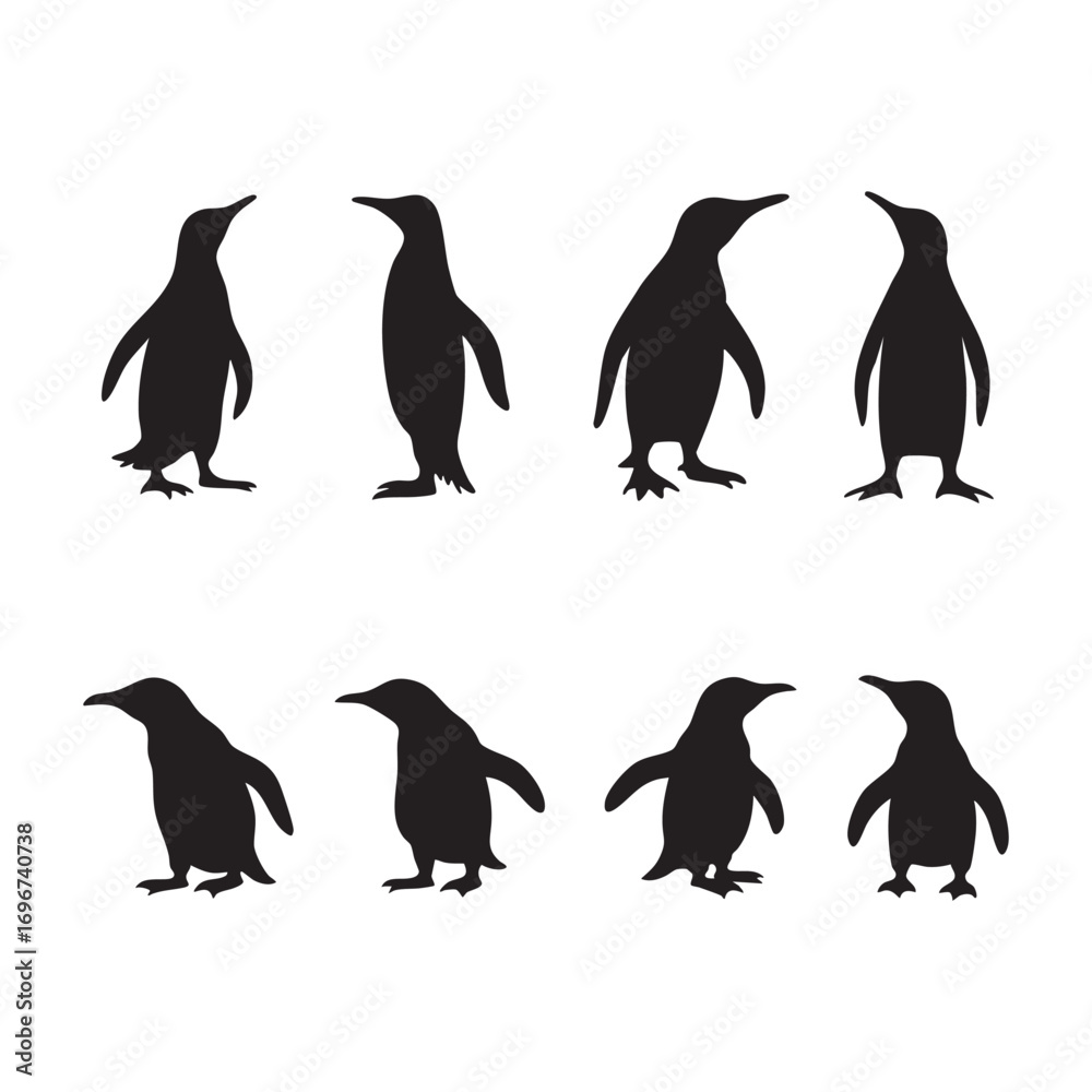 Obraz premium A set of penguin silhouette black vector