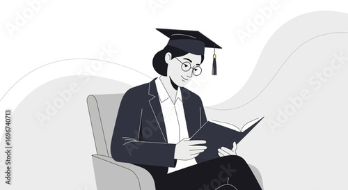 Academic Studying With A Graduation Cap And Book In A Calming And Soft Environment
