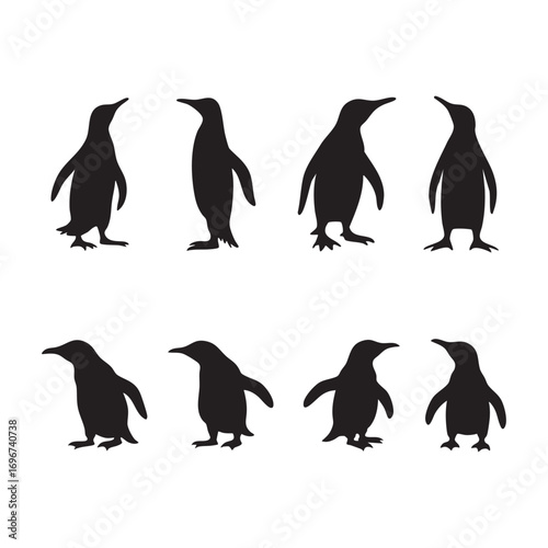 A set of penguin silhouette black vector