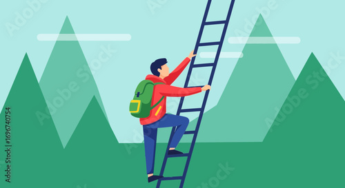 Achieving Height, A Modern Individual Scaling a Ladder Towards Majestic Peak