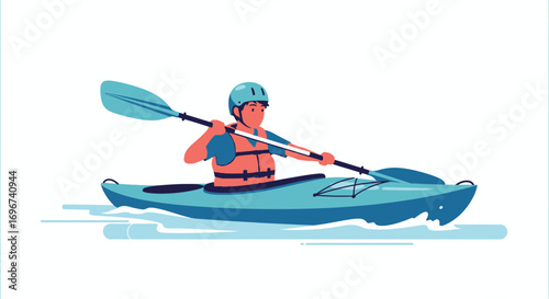 Active Paddler Navigating Calm Waters In Kayak With Safety Gear For Recreational Purposes
