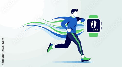 Active Runner Monitoring Health, Tracking Steps, Using Technology For Daily Activity
