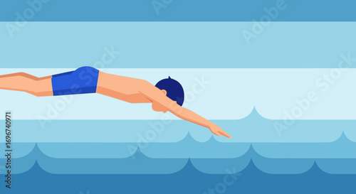 Athlete Diving into Water, Preparing for Swim Competition, Aquatic Adventure Illustration