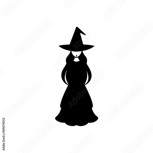 Silhouette of a witch wearing a tall hat