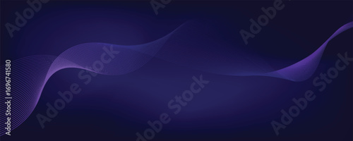 Dark abstract background with glowing wave. Shiny moving lines design element. Modern purple blue gradient flowing wave lines. Futuristic technology concept. Vector illustration