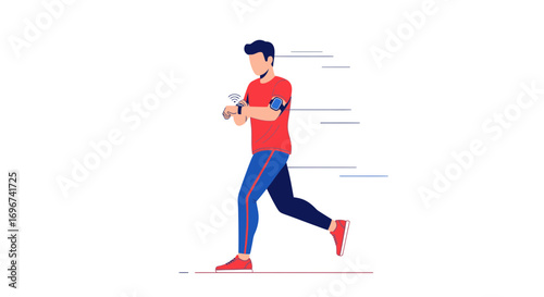 Athlete Running, Tracking Performance On A Smartwatch, Checking Progress And Speed