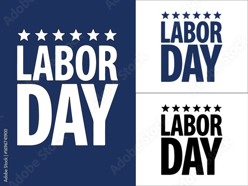 Labor day celebration with stars and bold text in patriotic blue and white Vector