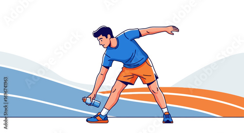 Athlete Stretching With Water Bottle, Preparing For Exercise, Vector Illustration Concept
