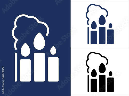 Minimalist graphic illustration of candles with smoke on a dark blue background Vector.