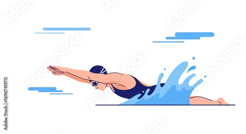 Athlete Swimming Freestyle In Competition Illustrated Artistic Design For Posters