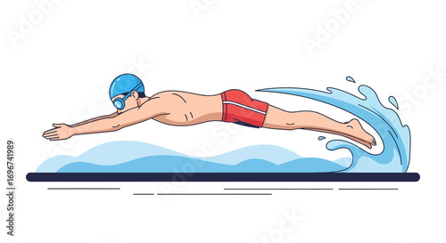 Athlete Swimming In Competitive Race Displays Dedicated Technique Across Water Surface