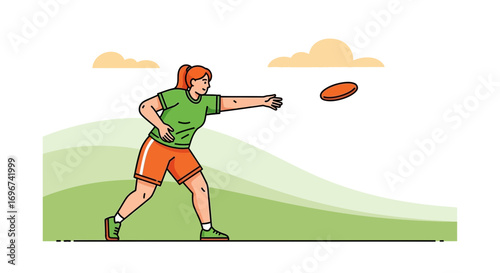 Athlete Throws Frisbee During Daytime Sporting Activity In Sunny Weather No Cloud Coverage