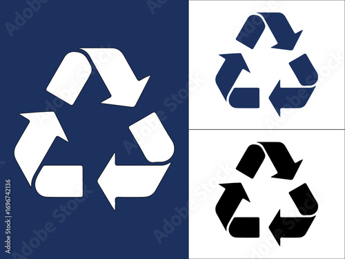 Recycling symbol displayed in three variations showing environmentVector
