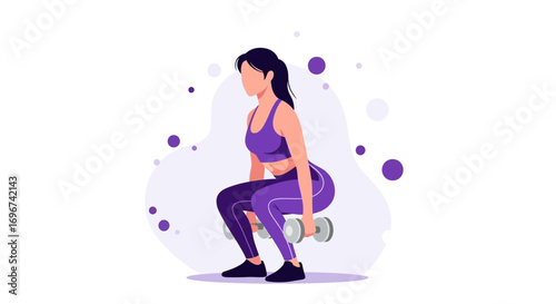 Athletic Woman Doing Squats With Weights Showing Determination And Commitment To Wellness
