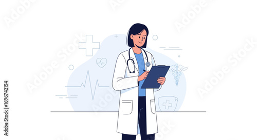 Attentive Medical Practitioner In White Coat Consulting Patient Records For Treatment