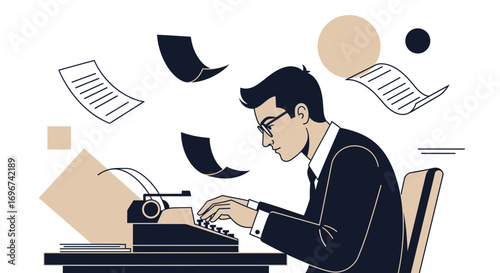 Author Composing, Creative Writing, Conceptual Visualization, Classic Vintage, Text Production