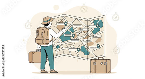 Adventurer Charting A Journey, Examining Cartography, Seeking Directions for Voyage