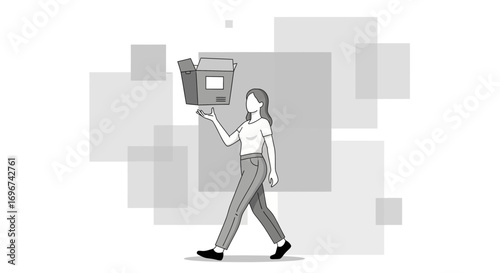Balancing Boxes With Graceful Motion Illustrated in Vector Graphics In Monochrome Style