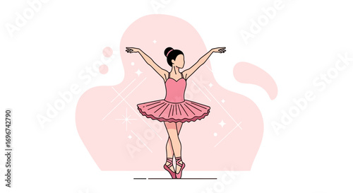 Ballerina Dancing Gracefully with Pink Tutu in Elegant Movement, Flat Vector Style