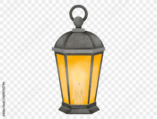 Watercolor glowing Halloween lantern with candlelight spooky decoration Vector.