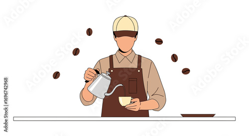 Barista Crafting Coffee, Pouring Beverage Into a White Ceramic Cup With Beans