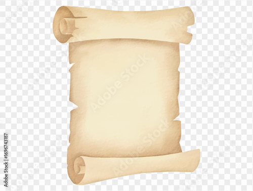 Watercolor parchment scroll spooky Halloween vintage paper element Vector.