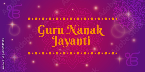 Happy Guru Nanak Jayanti celebration banner. Sikh festive  background design.