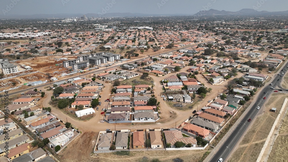 Obraz premium Gaborone CBD aerial view in Botswana, Africa