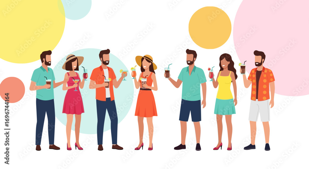 Fototapeta premium Cheerful Individuals Enjoying Refreshing Cocktails During Leisurely Outdoor Gathering