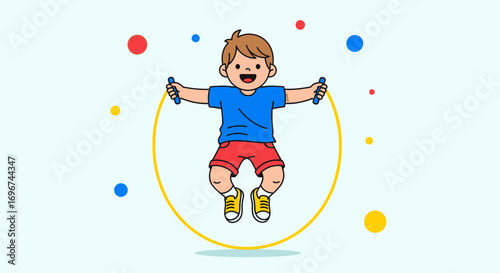 Boy Joyfully Jumping Rope Outdoors Demonstrating Active Exercise and Playful Lifestyle