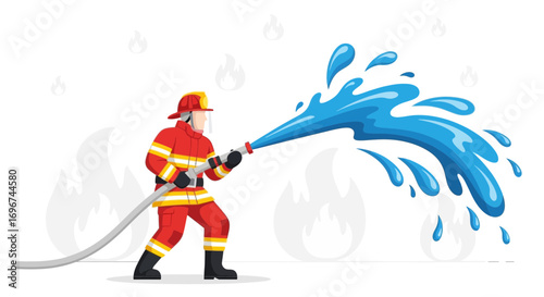 Brave Firefighter Extinguishes Flames With Powerful Water Spray in Emergency Situation