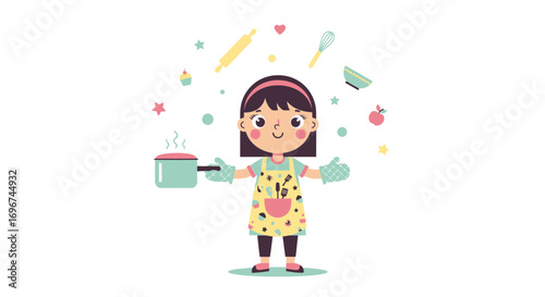 Cheerful Young Person with Kitchen Utensils Shows A Passion For Baking, Illustration