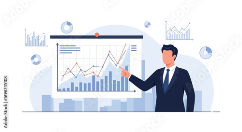 Business Professional Presenting Financial Data, Charts, And Graphs For Analysis Overview