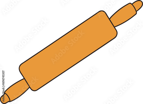 Simple hand drawn wooden rolling pin sketch minimalist baking tool for dough preparation