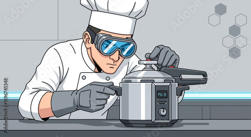 Chef Carefully Examines Modern Cooking Appliance For Optimal Performance And Outcomes