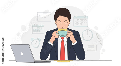 Businessman Taking a Break and Enjoying A Cup of Coffee in a Relaxed Office Setting