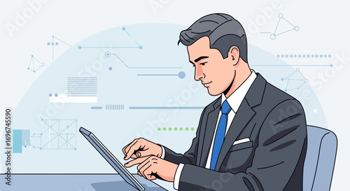 Businessman Working With Tablet in Modern Digital Scenario Focused on Information