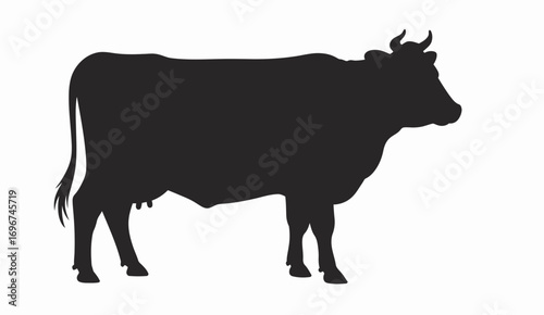 Black silhouette vector illustration of a standing cow farm animal scalable graphic for livestock and agriculture designs