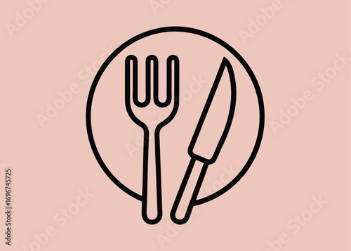 Minimalist line art fork and knife icon simple clean design for food and restaurant themes
