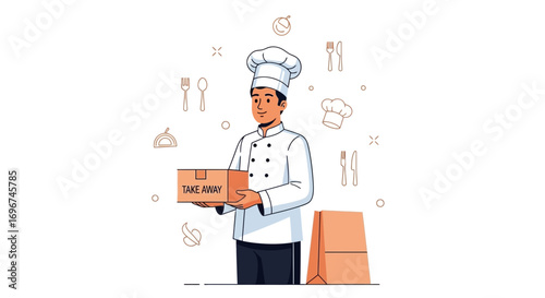 Chef Delivering Takeaway Meal Illustrating Food Delivery and Culinary Service Excellence