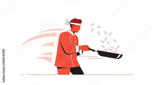 Chef Expertly Tosses Food into the Air With Fast-Paced Movement during a Cooking Process